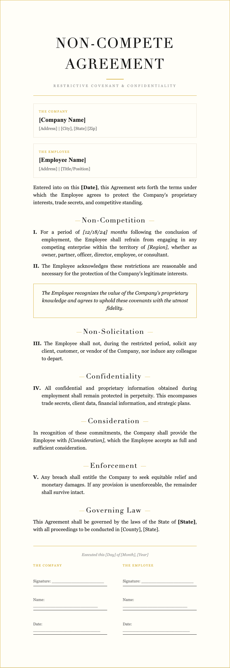 Luxury Premium Non Compete Agreement